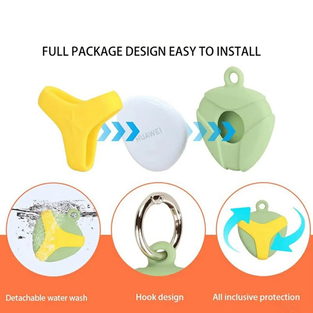 For Huawei Tag Tracker Silicone Case Waterproof Anti Drop Protective Cover with Hanging Buckle - Green / Yellow - 3