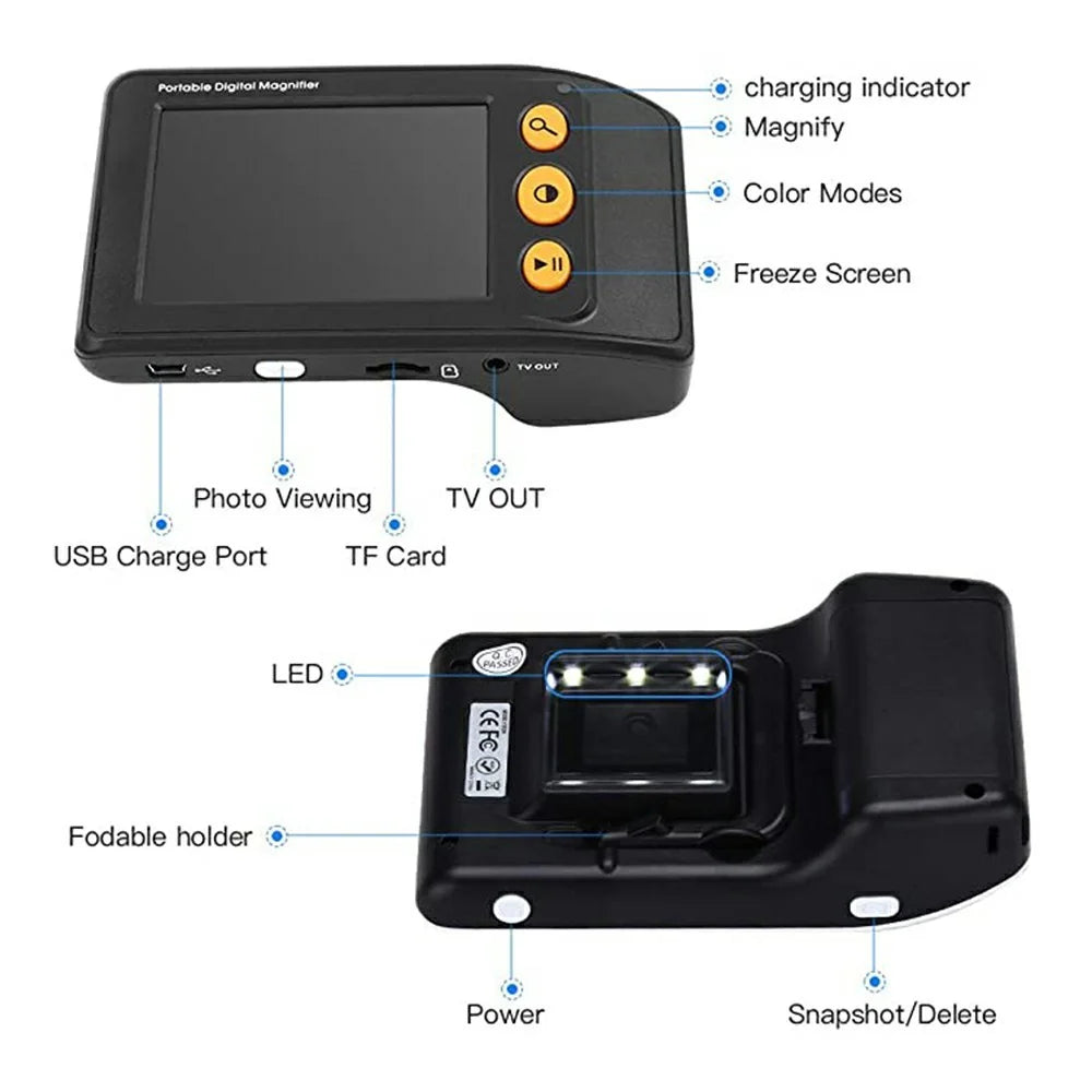 YS008 3.5 Inch Electronic Visual Aid 2-25X Magnifier for Low Vision Reading Newspaper Books - Black - 6