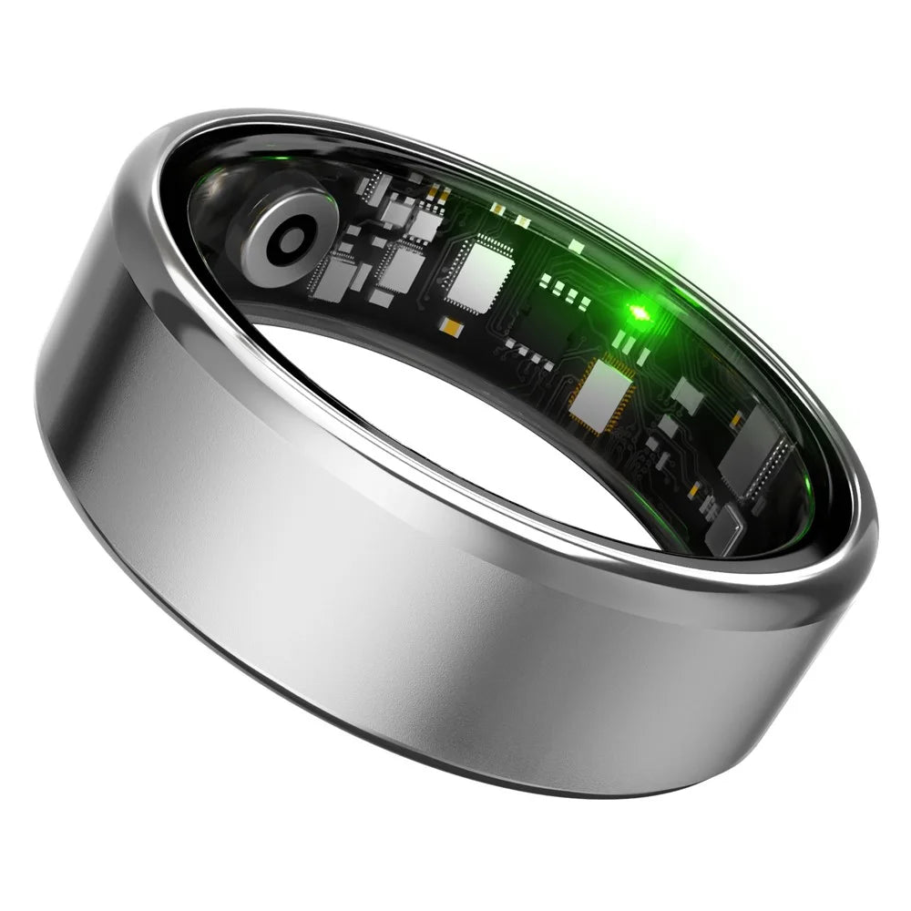 R100 Multifunction Smart Ring Health Monitoring Blood Oxygen Heart Rate Sleep Tracker with Charging Case - Silver / Size 8 - 1
