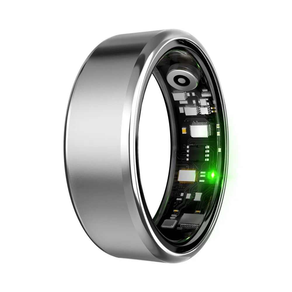 R100 Multifunction Smart Ring Health Monitoring Blood Oxygen Heart Rate Sleep Tracker with Charging Case - Silver / Size 8 - 3