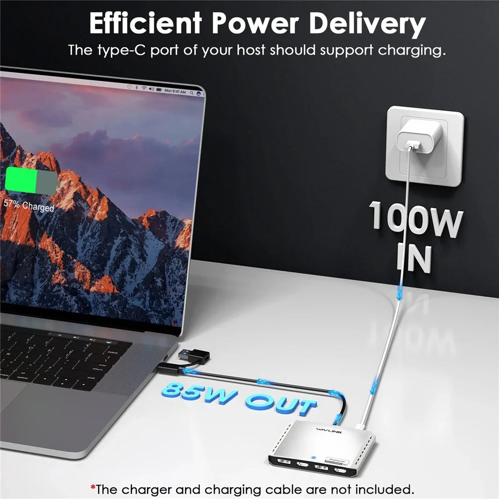 WAVLINK WL-UG7501D-PD 4 DP Converter 4K / 8K Display Adapter with 85W Upstream Charging for Intel / M1 / M2 / M3 / M4 Mac and Windows - 4