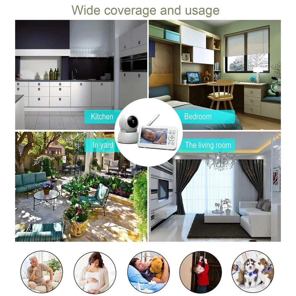 SP960 5 Inch Baby Monitor Two-Way Audio Intercom 720P HD Display Full View RC Home Camera Night Vision - US Plug - 4