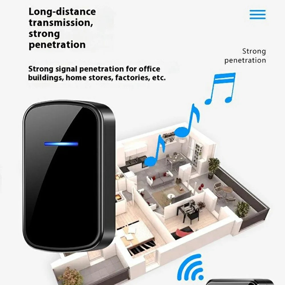 W906 300m Range Wireless Doorbell 60 Ringtones 5 Volume Levels Door Chime Kit, 1 Transmitter + 2 Receivers - White+Gold - 6