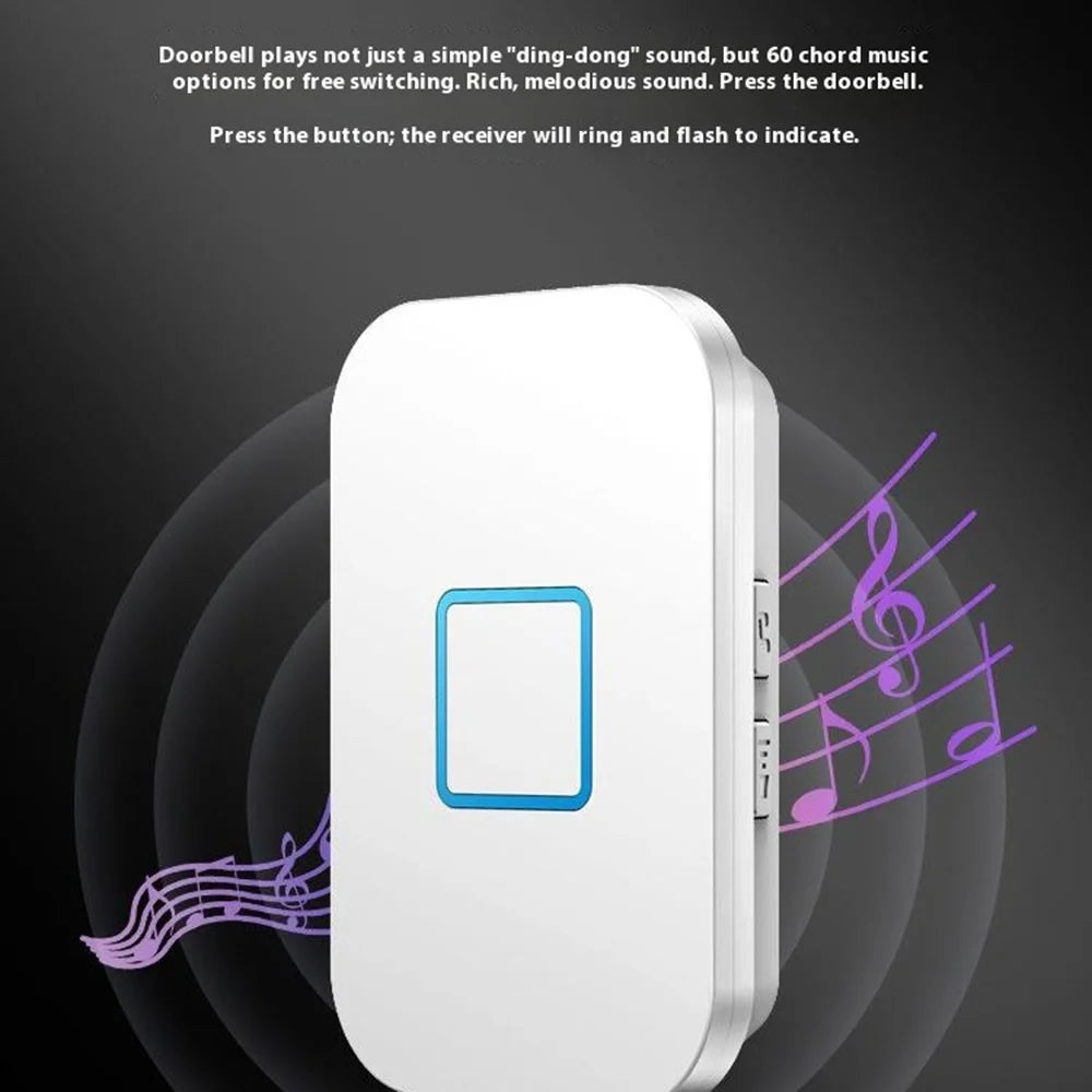 FA88 150m Range 5 Volume Levels Self Powered Wireless Doorbell 60 Melodies Door Chime, 1 Transmitter + 1 Receiver - Black / EU Plug - 4