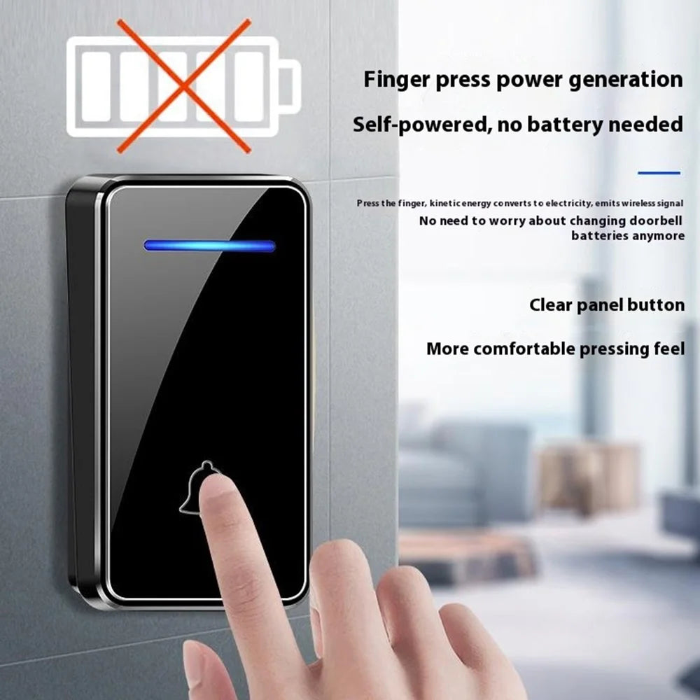 FA8 Self Powered Home Wireless Doorbell 60 Ringtones 5 Volume Levels Door Chime Kit, 1 Transmitter + 1 Receiver - Black / EU Plug - 4