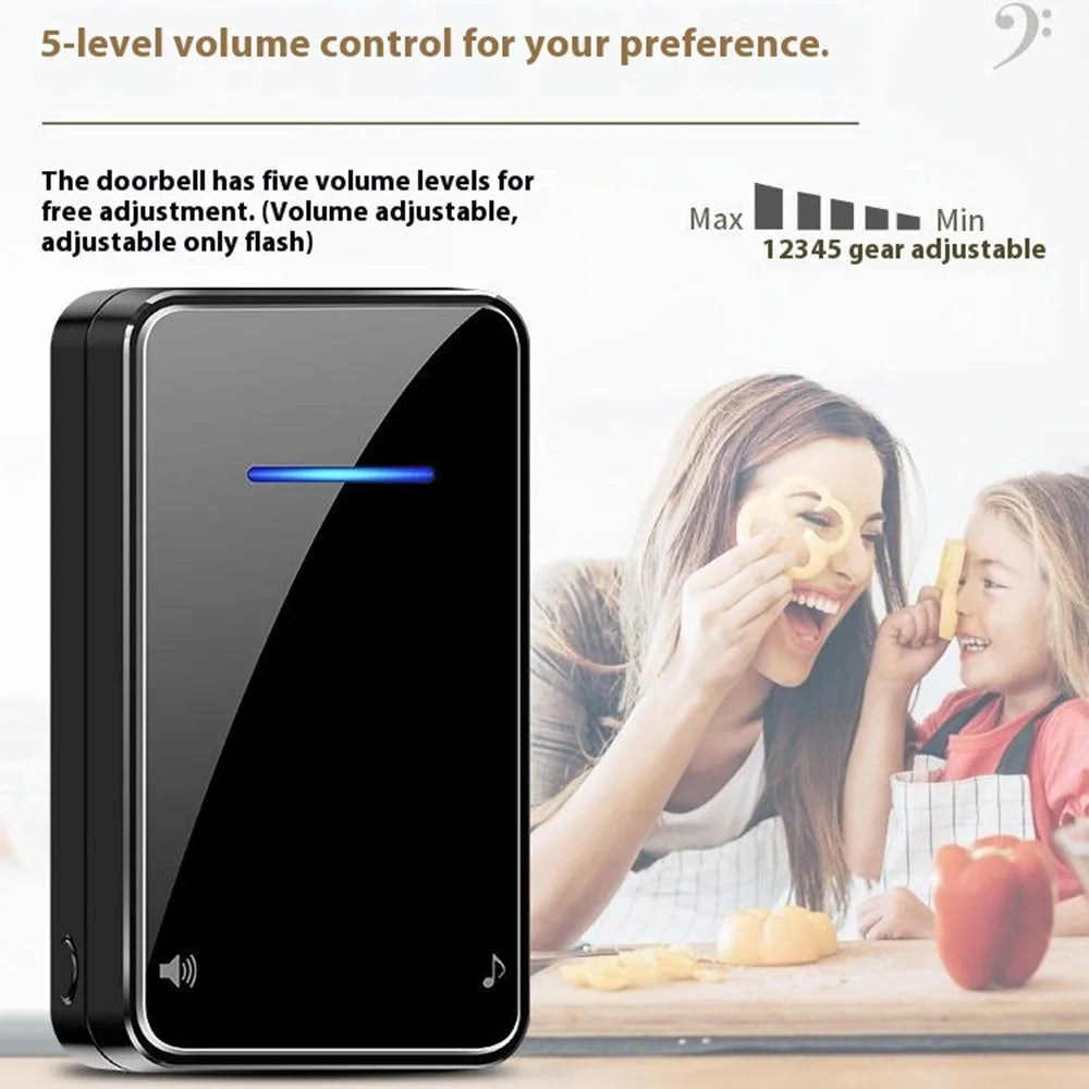 FA8 Self Powered Home Wireless Doorbell 60 Ringtones 5 Volume Levels Door Chime Kit, 1 Transmitter + 1 Receiver - Black / EU Plug - 7