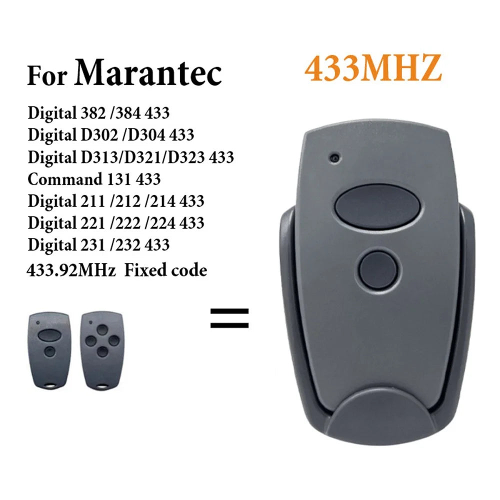 Garage Door Remote Control for Marantec Digital D302 / D304 / D313 / D321 / D323 433MHz Fixed Code Button Transmitter - 2-Button - 2