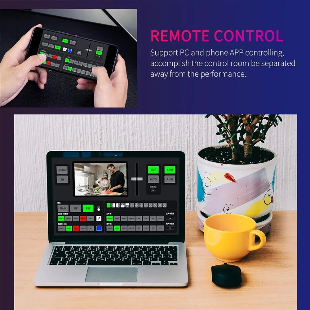 FEELWORLD L4 10.1-Inch Touch Screen HD SDI Video Switcher / Streaming Mixer / Multi-Camera Live Switcher for Professional Broadcasting - US Plug - 7