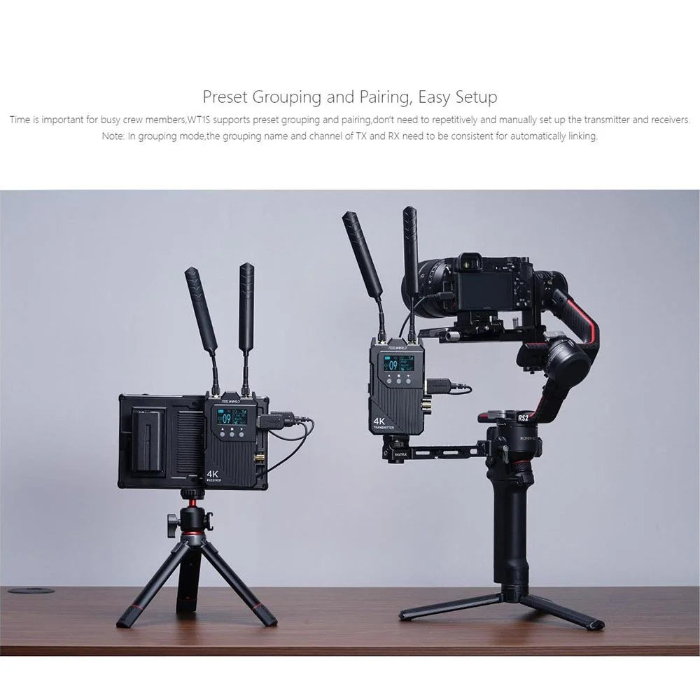 FEELWORLD WT1S Wireless Video Transmitter / Receiver Set with Dual HD + SDI Signal Port Full Duplex Voice Communication 300M Range 4K Transmission - 5