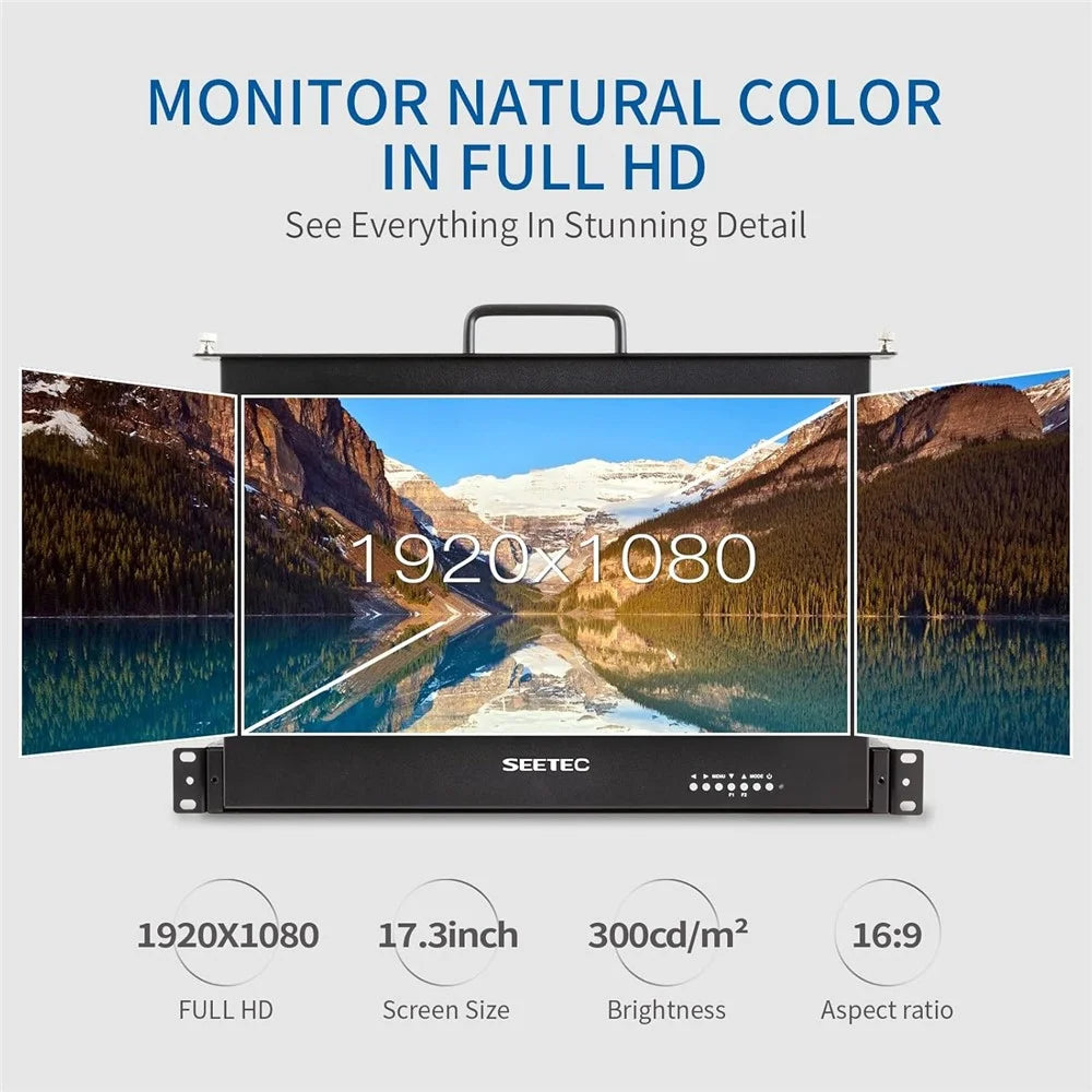 SEETEC SC173-HSD-56 17.3 Inch IPS Full HD Display Screen 1920x1080 1RU Drawer Rack Mount Monitor for Production / Broadcasting - US Plug - 5
