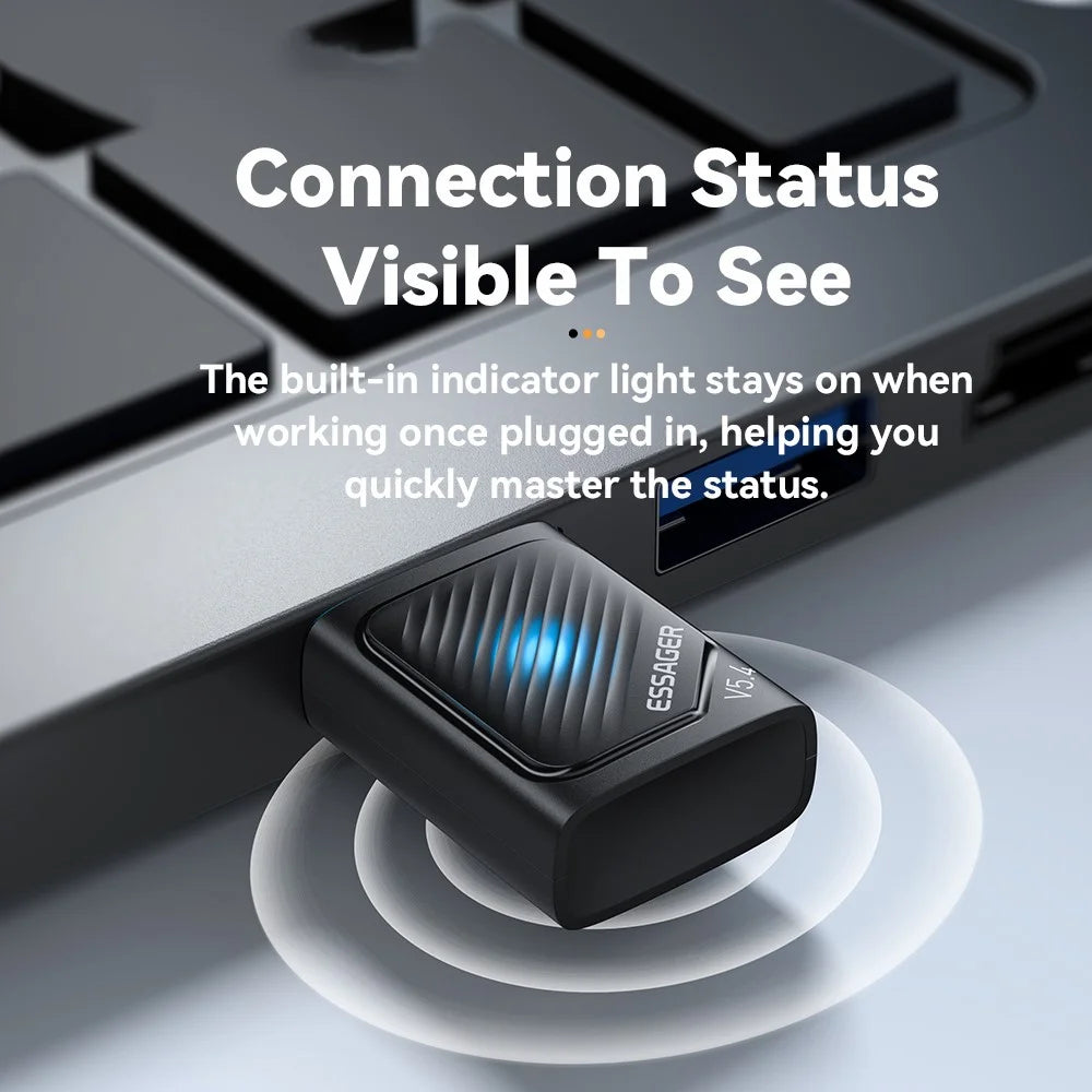 ESSAGER USB Bluetooth-compatible 5.4 Adapter 20m Signal Range Plug and Play Compatible with Windows 8 / 10 / 11 - 6