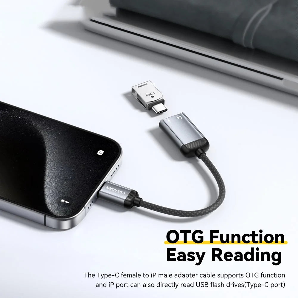 ESSAGER 15cm 2 in 1 Audio Adapter Type-C Female to iP Male Charging Audio DAC Digital Decoding - Grey - 4
