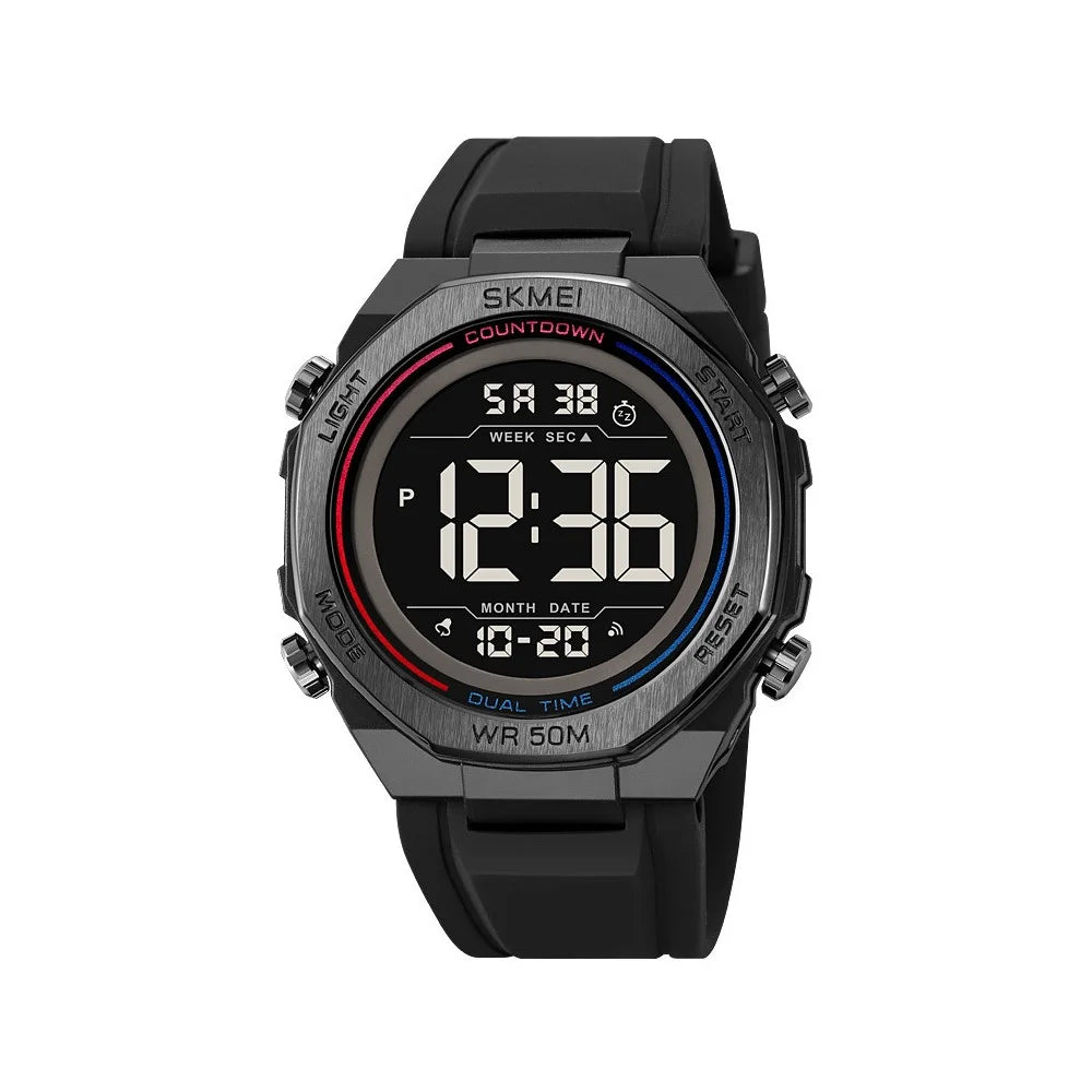 SKMEI 2513 For Men Multi-Function Digital Watch Alarm Clock Stopwatch Electronic Wristwatch with EL Backlight - Black+Black Dial - 1