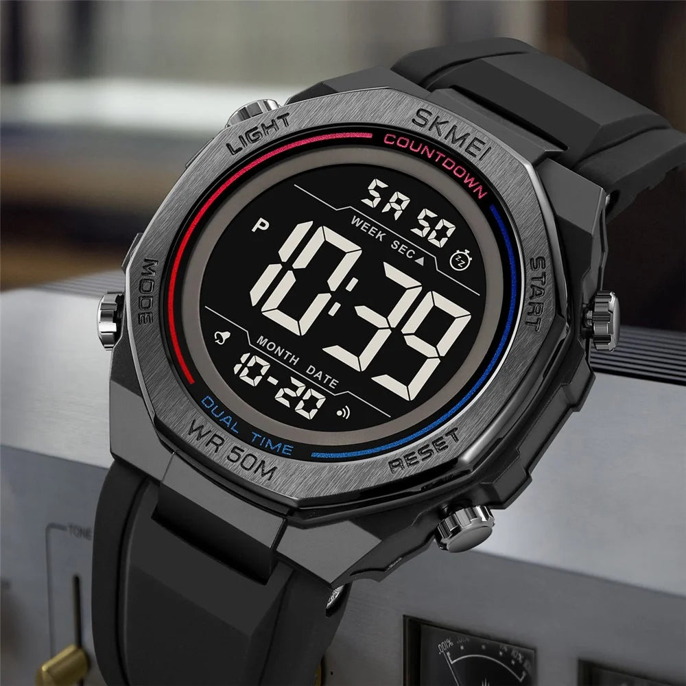 SKMEI 2513 For Men Multi-Function Digital Watch Alarm Clock Stopwatch Electronic Wristwatch with EL Backlight - Black+Black Dial - 5