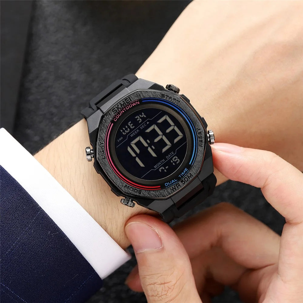 SKMEI 2513 For Men Multi-Function Digital Watch Alarm Clock Stopwatch Electronic Wristwatch with EL Backlight - Black+Black Dial - 6