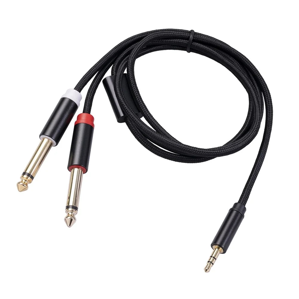 3.5mm to Double 6.35mm Aux Cable 2 Mono 6.35 Jack to 3.5 Male Audio Cable 2m for Phone to Mixer Amplifier - 6