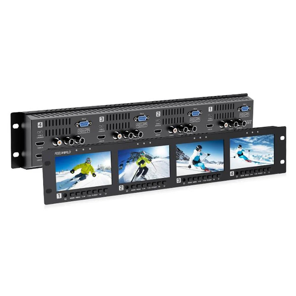 FEELWORLD Q41 4.5 inch 2RU Rack-Mount Broadcast Display 3G-SDI / 4K HD / AV Quad-Screen Broadcast Multi-Viewer - US Plug - 1