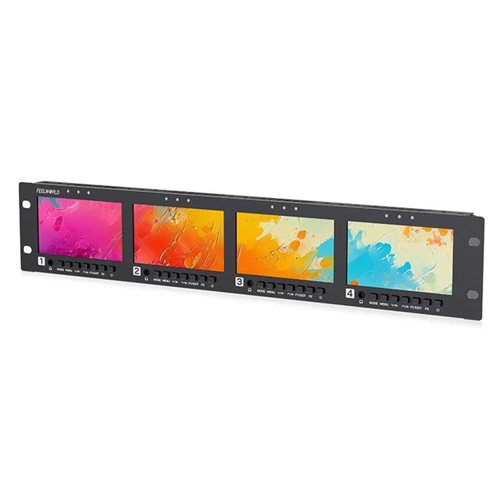 FEELWORLD Q41 4.5 inch 2RU Rack-Mount Broadcast Display 3G-SDI / 4K HD / AV Quad-Screen Broadcast Multi-Viewer - US Plug - 4