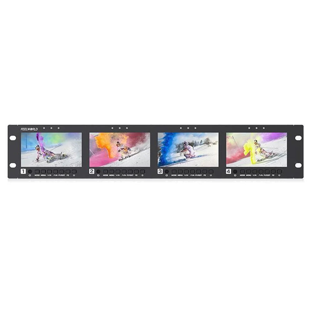 FEELWORLD Q41 4.5 inch 2RU Rack-Mount Broadcast Display 3G-SDI / 4K HD / AV Quad-Screen Broadcast Multi-Viewer - US Plug - 5