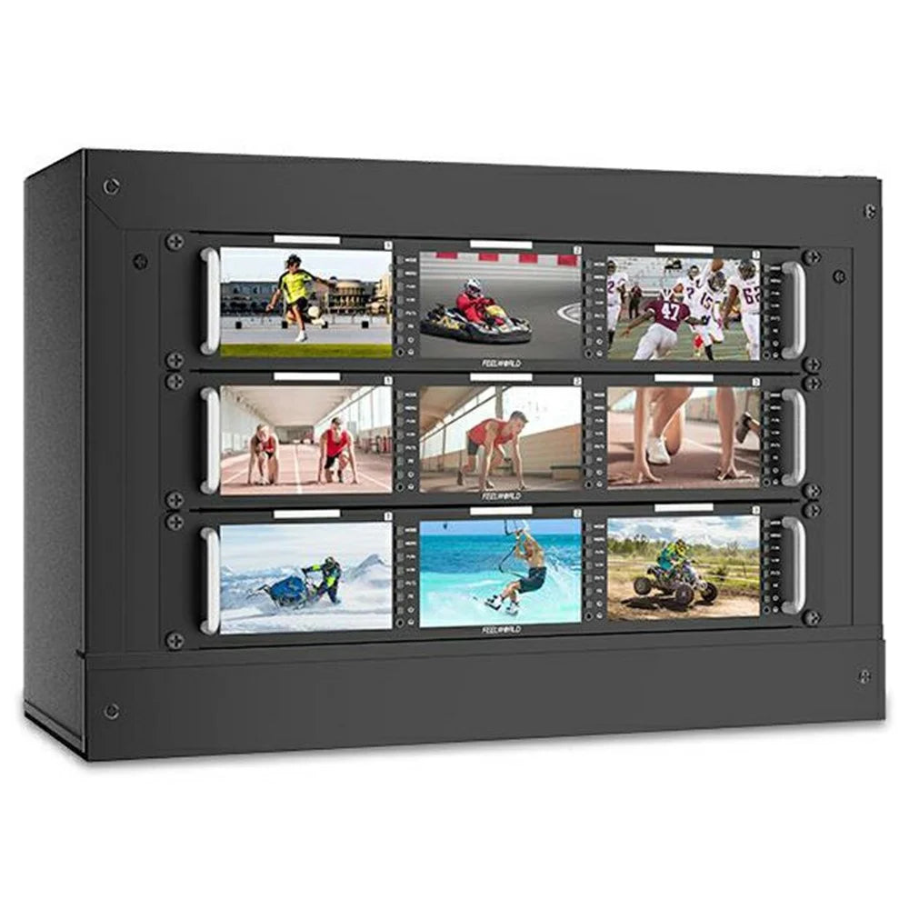FEELWORLD T51 PLUS Triple 5.5 Inch IPS Screen SDI / 4K HD / AV 2RU Rack Mount Video Monitor - US Plug - 2