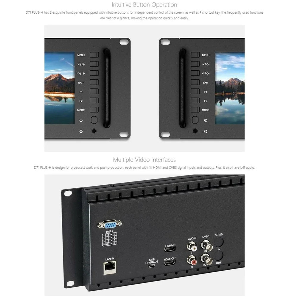 FEELWORLD D71 PLUS-H Dual 7 Inch 1920x1200 IPS Screen 3RU Rack Mount Monitor 4K HD / Waveform / Vector Scope - US Plug - 5