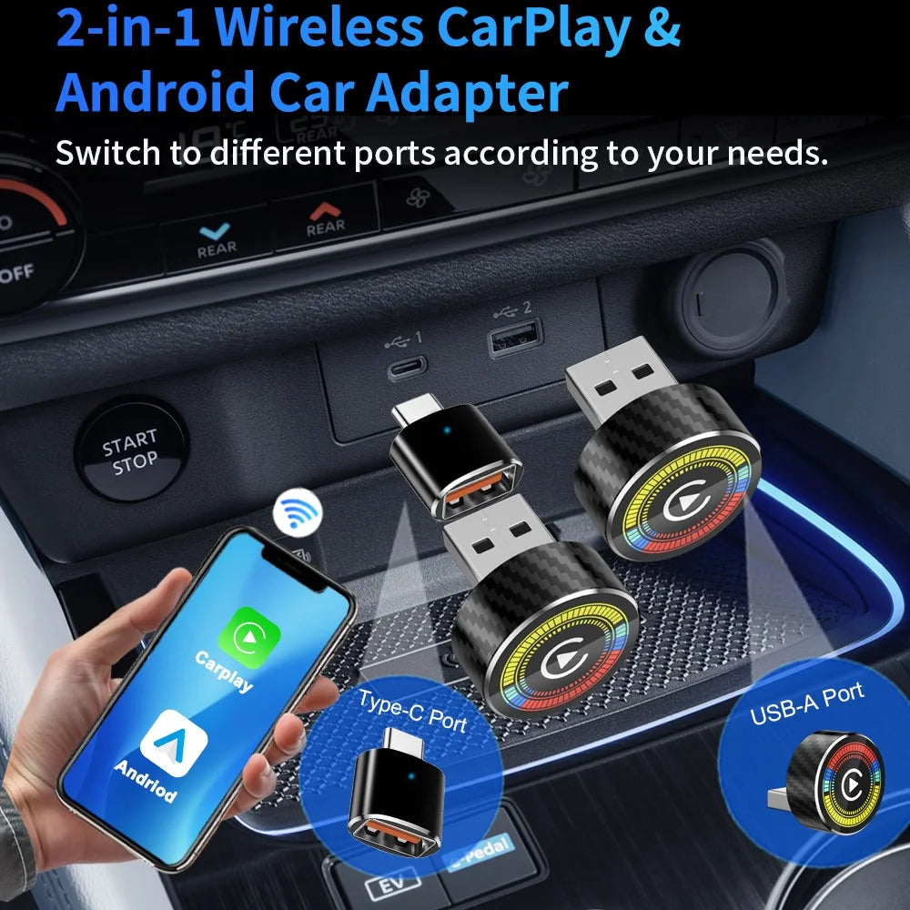M47 2 in 1 AI Box Wireless Car Adapter for Car Play / Android Auto Upgrade Wired to Wireless Converter - 7