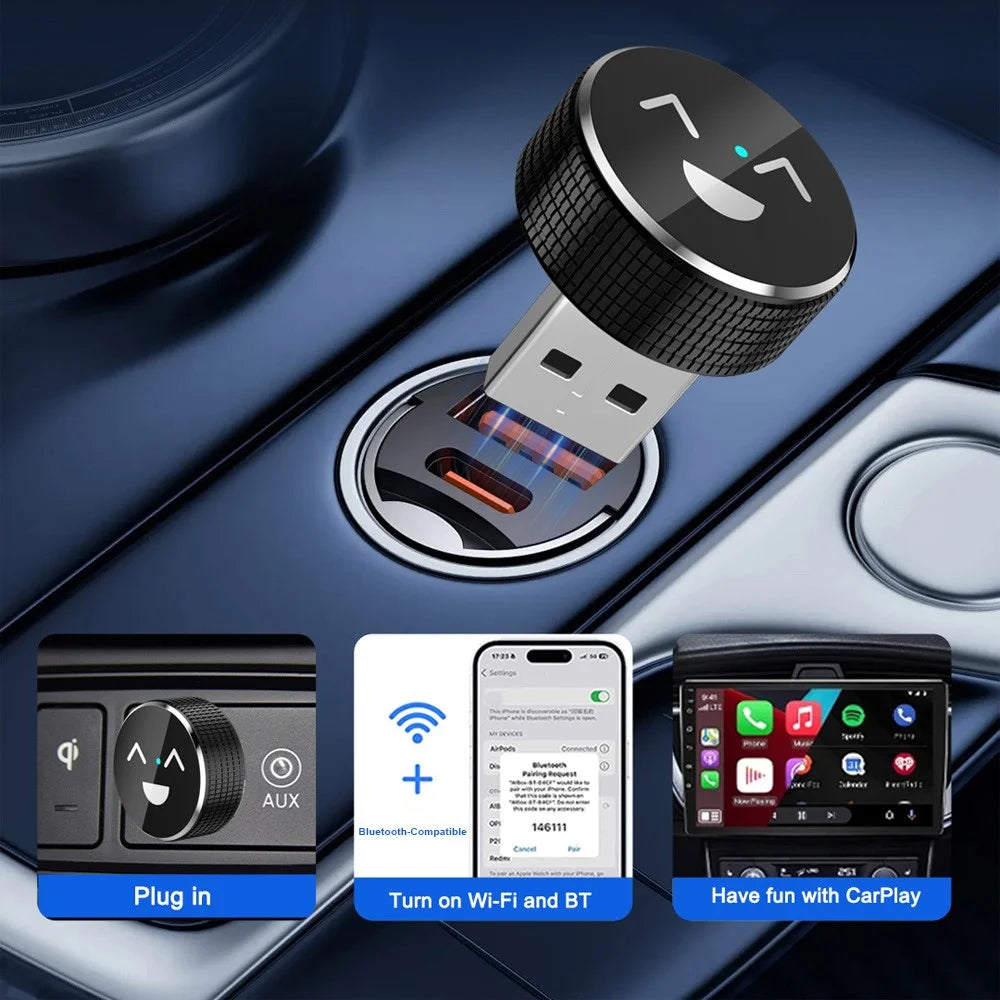 M49 2 in 1 Ai Box Smile Pattern Wireless Car Adapter for Car Play / Android Auto Wired to Wireless Converter - 7