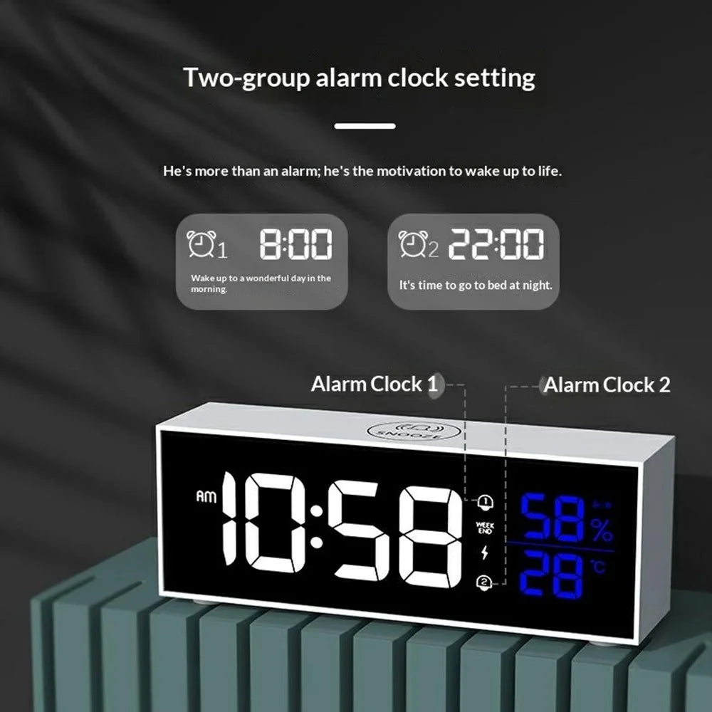 GS-8812 Multi-function Music Alarm Clock Mirror Display LED Digital Indoor Thermometer Hygrometer - White - 4