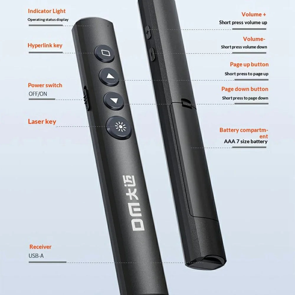 DM PT001S Wireless PPT Presentation Remote Control Pen Laser Pointer Hyperlink Function - Black - 3