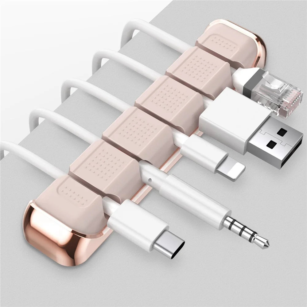 AHASTYLE PT125 3Pcs Cable Management Organizer Aluminum Alloy Silicone 5 Slots Desktop Wire Holder Clip - Pink - 2