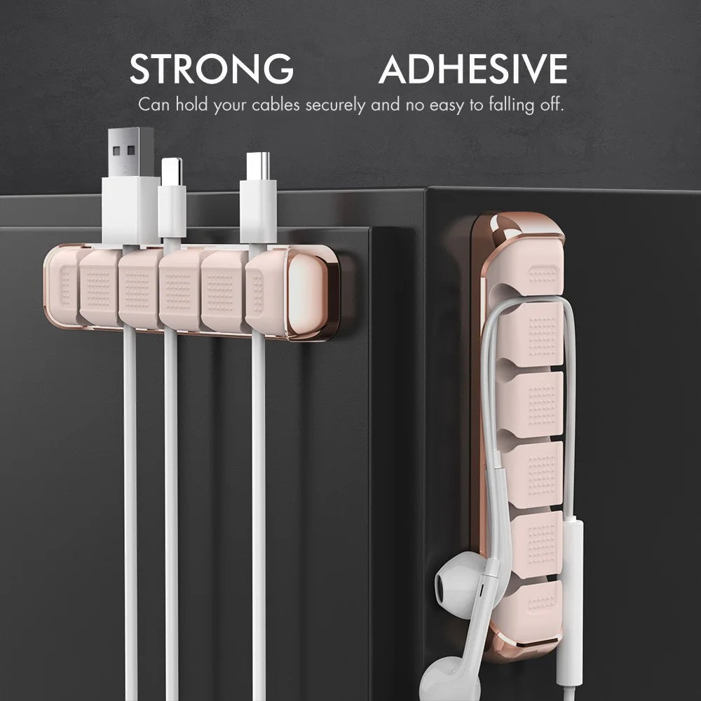 AHASTYLE PT125 3Pcs Cable Management Organizer Aluminum Alloy Silicone 5 Slots Desktop Wire Holder Clip - Pink - 4