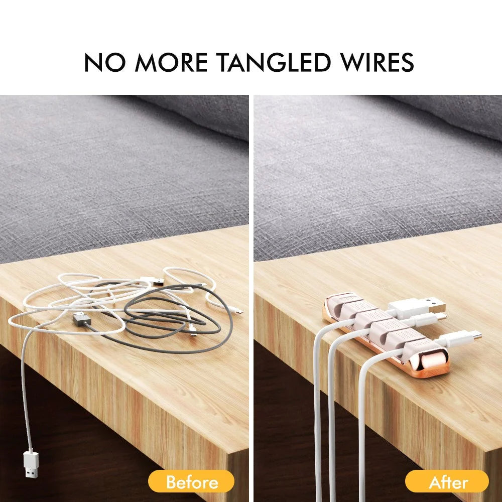 AHASTYLE PT125 3Pcs Cable Management Organizer Aluminum Alloy Silicone 5 Slots Desktop Wire Holder Clip - Pink - 5