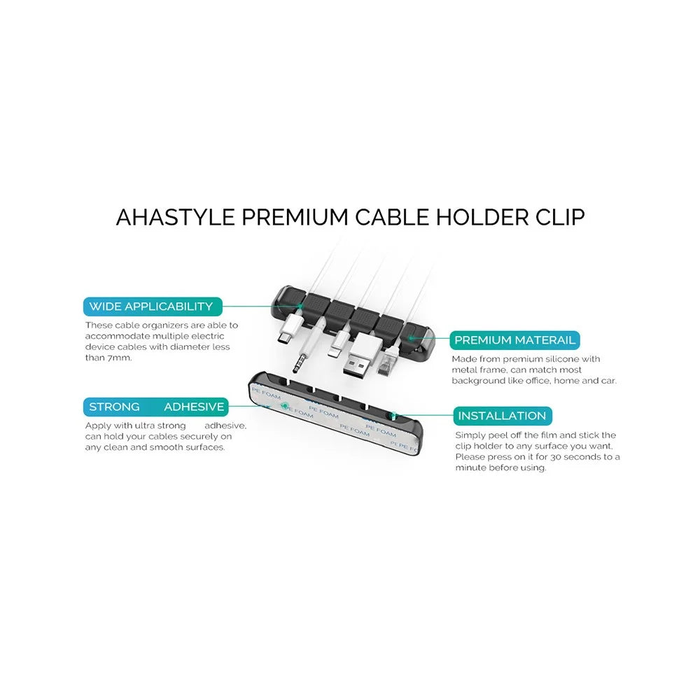 AHASTYLE PT125 3Pcs Cable Management Organizer Aluminum Alloy Silicone 5 Slots Desktop Wire Holder Clip - Pink - 7