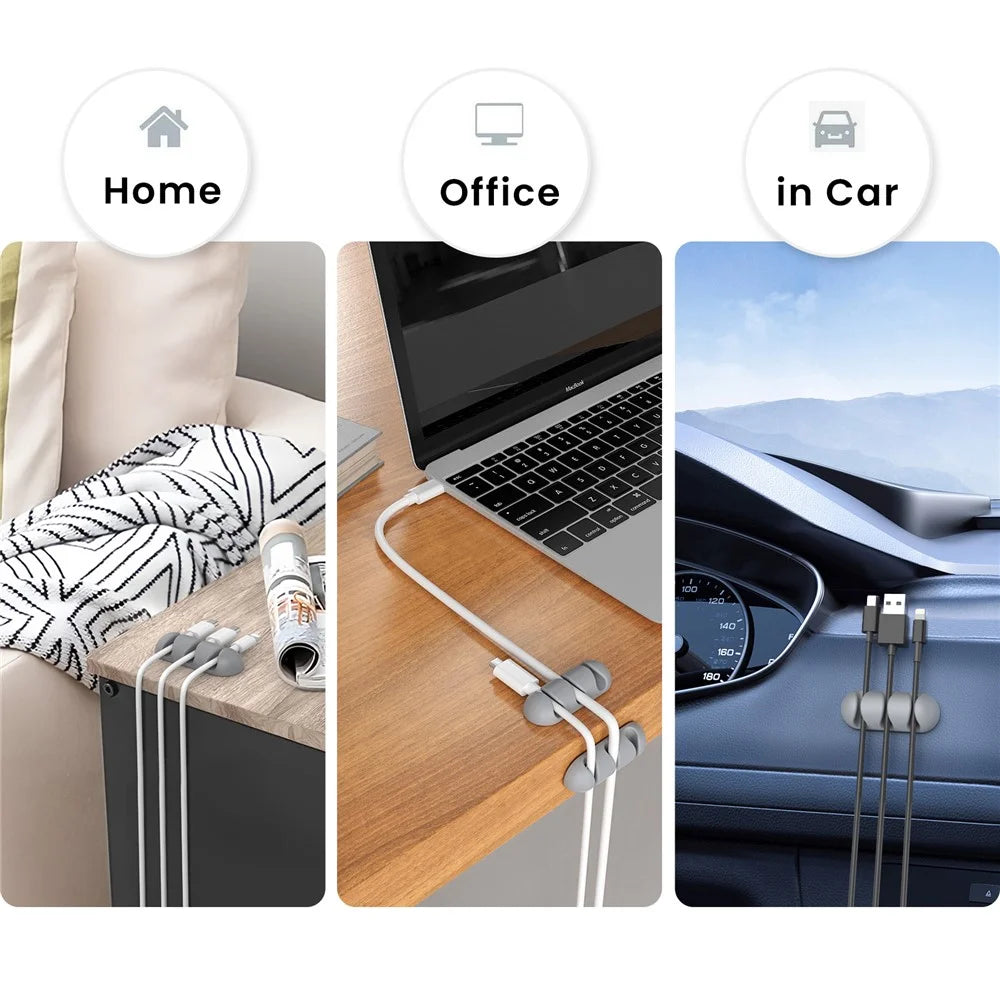 AHASTYLE WE31 Cable Organizer Clip 3 Slot Silicone Adhesive Cable Management For Desk Car Office Wire Holder - Grey - 5