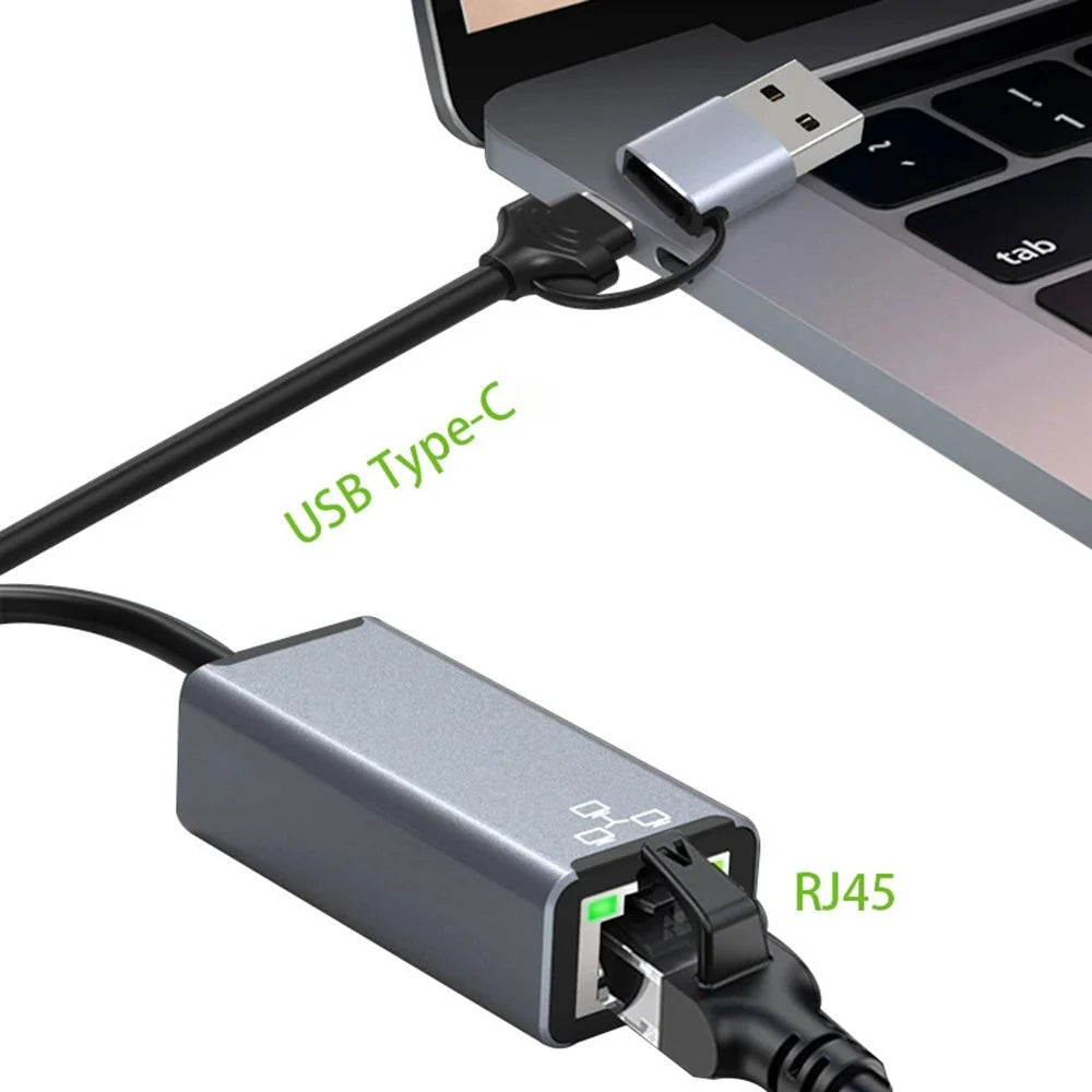 HC-72S USB-C / USB-A to RJ45 Ethernet Adapter 100Mbps LAN Network Converter for Laptop Phone Tablet - Grey - 4