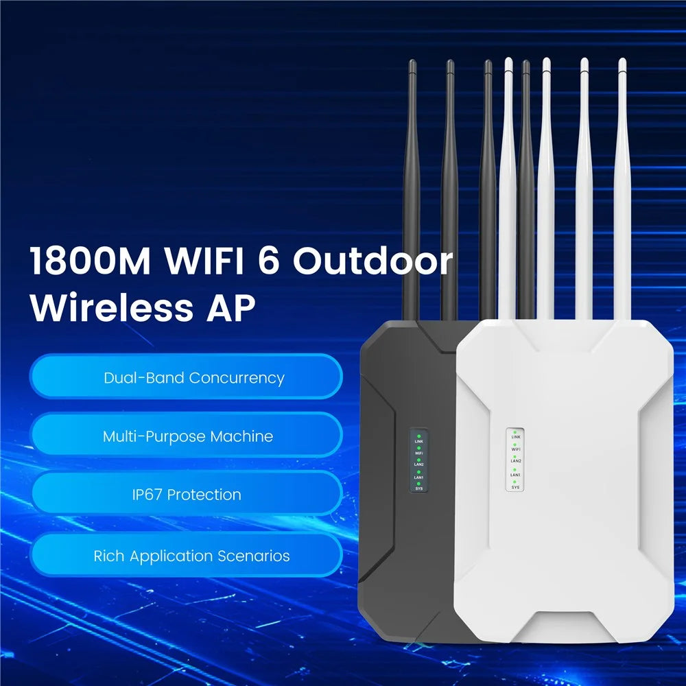 HW1800S Waterproof Outdoor Wireless Access Point 1800Mbps WiFi 6 Dual Band Gigabit Router - White / US Plug - 4