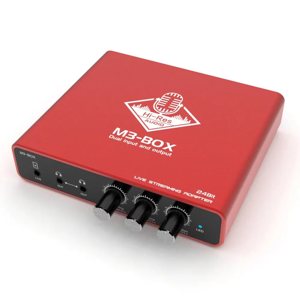 M3-box Type-C Audio Adapter 24bit Digital Stereo Sound Card Live Streaming Converter for Broadcasting - Red - 2