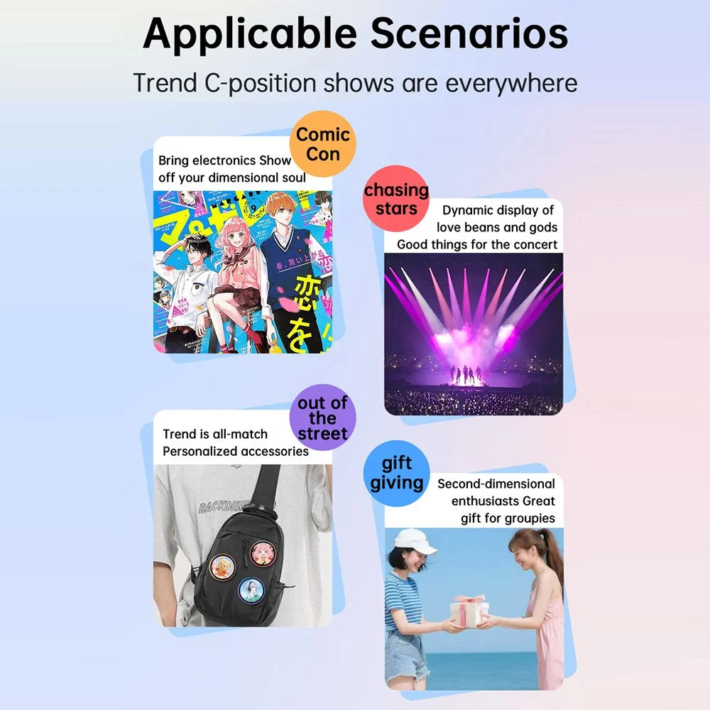 1.85 Inch HD Screen Bluetooth-compatible Electronic Badge Anime Dynamic Display Brooch Gift for Students Fans - Blue / Purple - 7