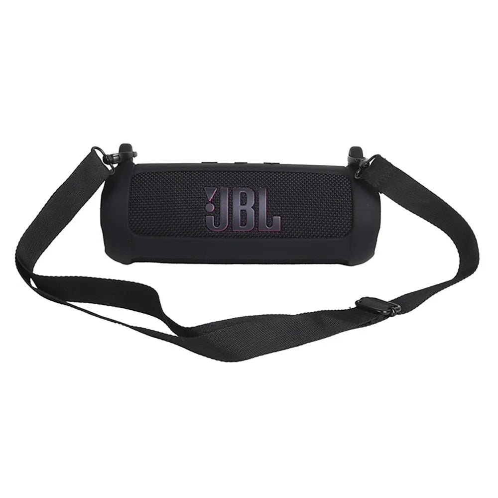 Soft Silicone Case for JBL Flip 7 Bluetooth-compatible Speaker Protective Cover with Shoulder Strap Carabiner - Black - 5