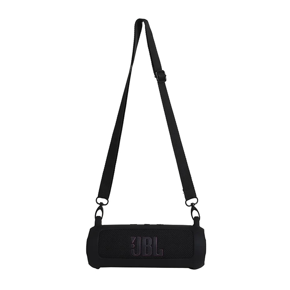 Soft Silicone Case for JBL Flip 7 Bluetooth-compatible Speaker Protective Cover with Shoulder Strap Carabiner - Black - 6