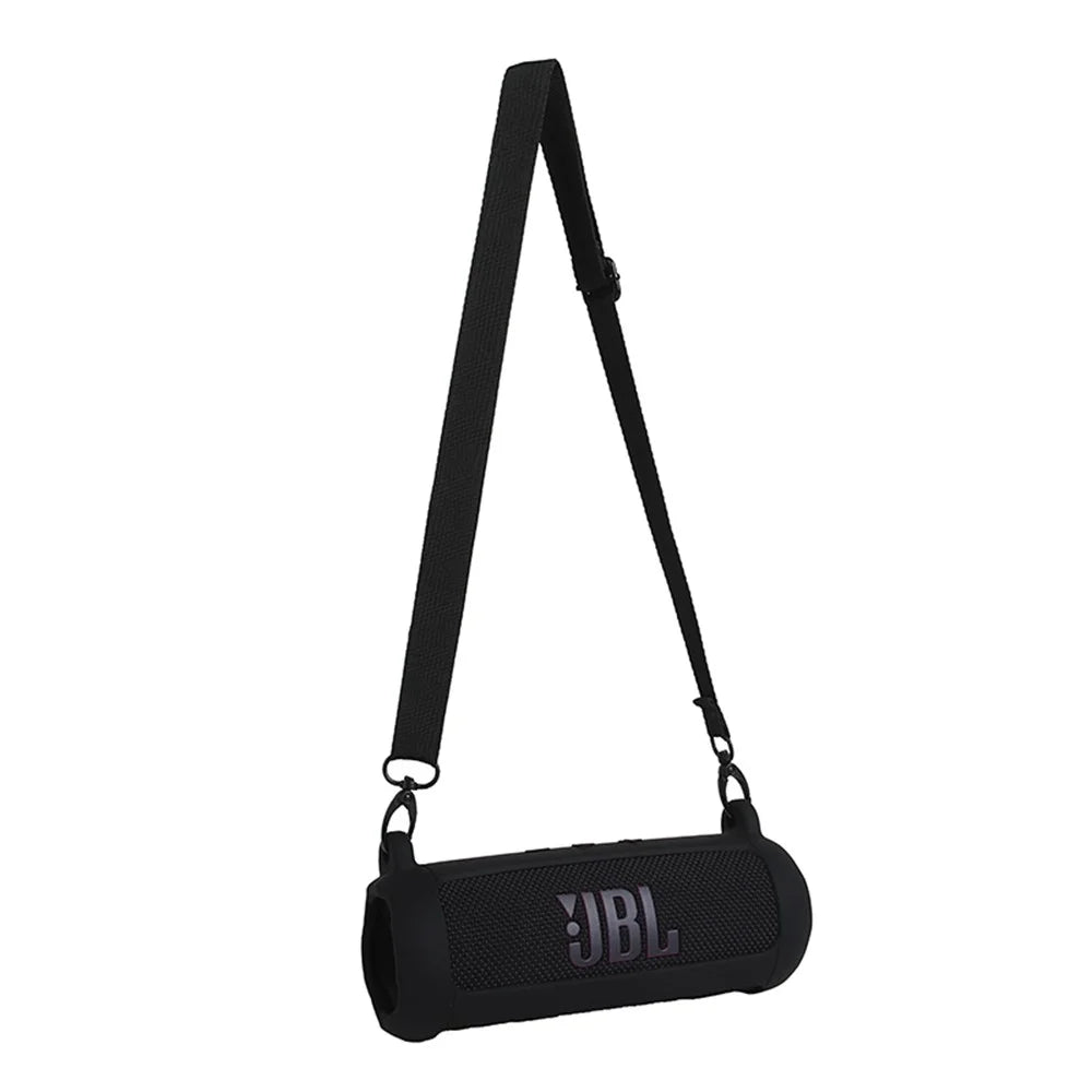Soft Silicone Case for JBL Flip 7 Bluetooth-compatible Speaker Protective Cover with Shoulder Strap Carabiner - Black - 7