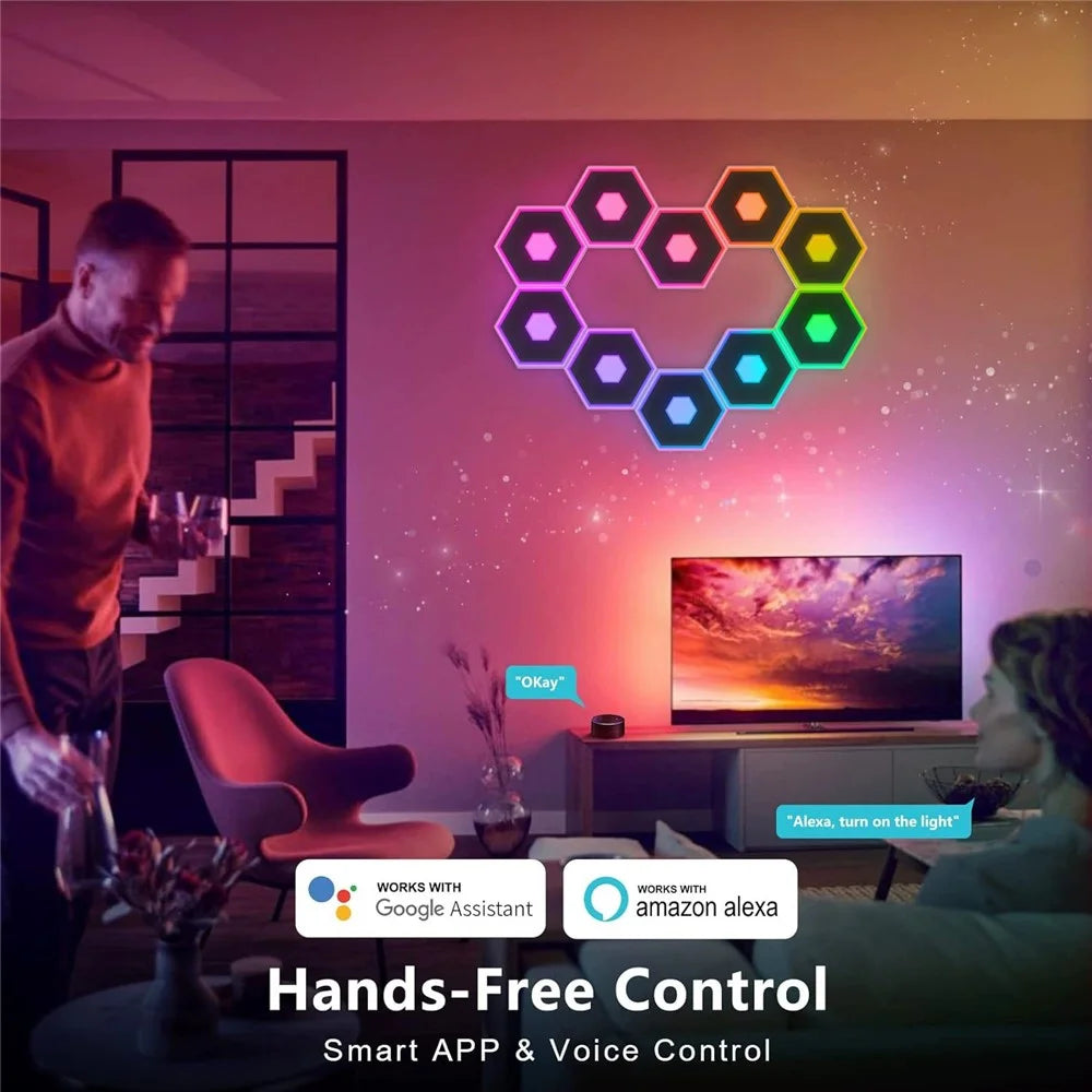 G01 8Pcs Tuya WiFi Version Bluetooth-compatible Smart Hexagon Light Panels RGB LED Wall Lights App Control Music Sync Wall Lamp Panel Kit for Bedroom Gaming Room - 4