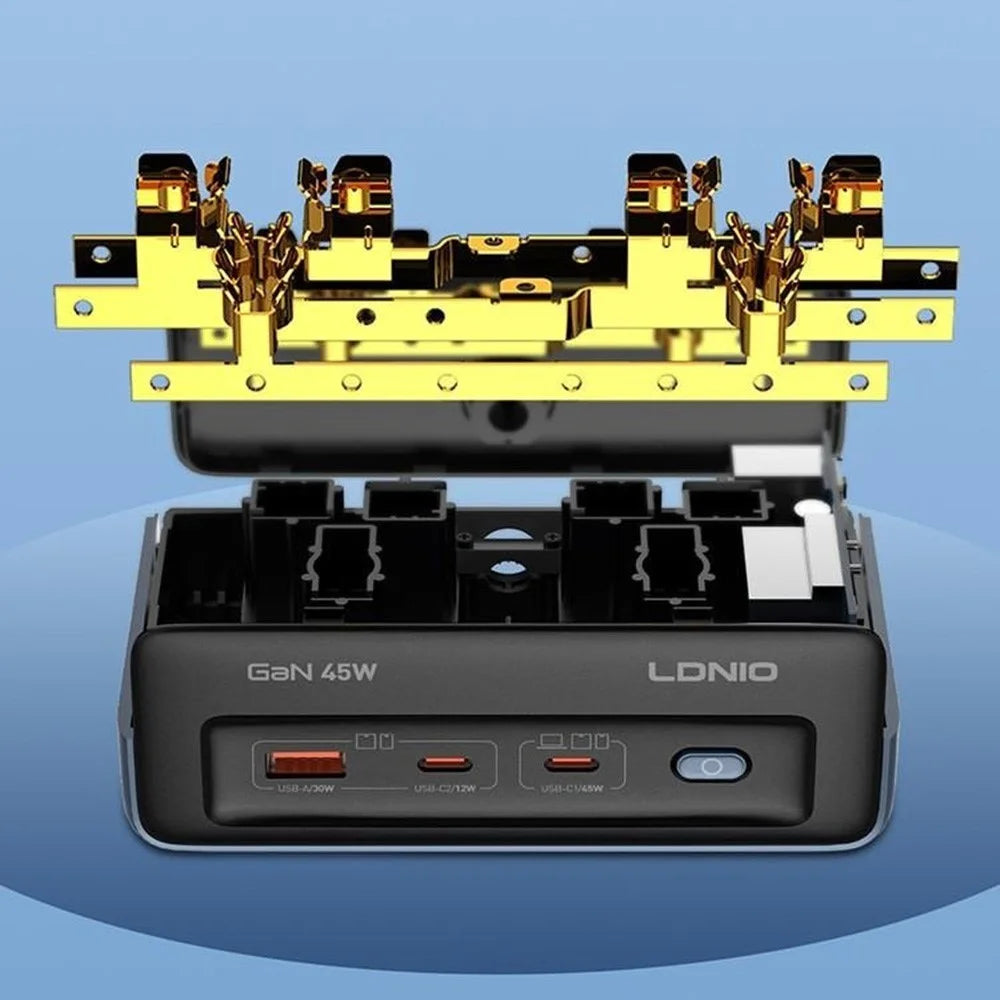 LDNIO SC1 5-in-1 GaN 45W Desktop Power Strip 2 AC Outlets 3 USB Ports USB-C PD Fast Charging Hub Station for Office Home - Blue / EU Plug - 6