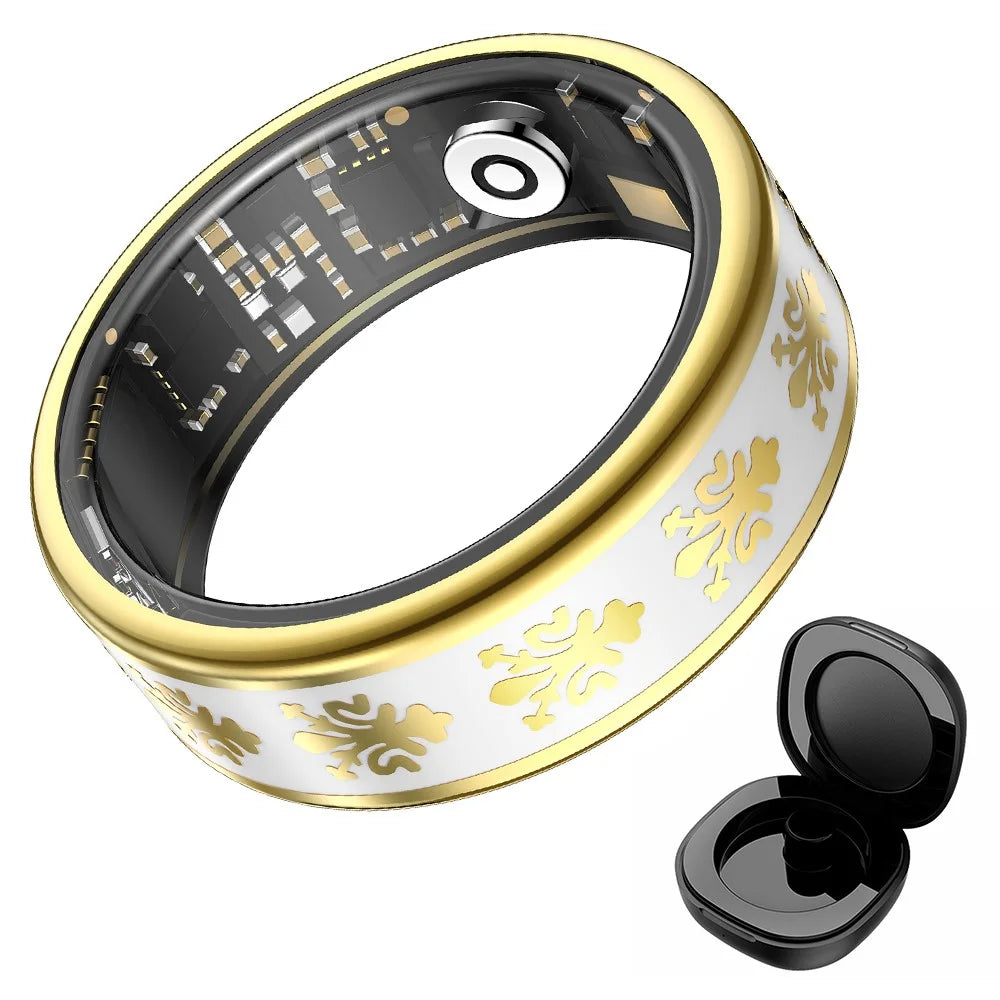 SY03 Smart Ring Health Monitoring Enamel Multi-function Fitness Tracker Finger Ring with Charging Case - Gold Circle / White 8 - 1