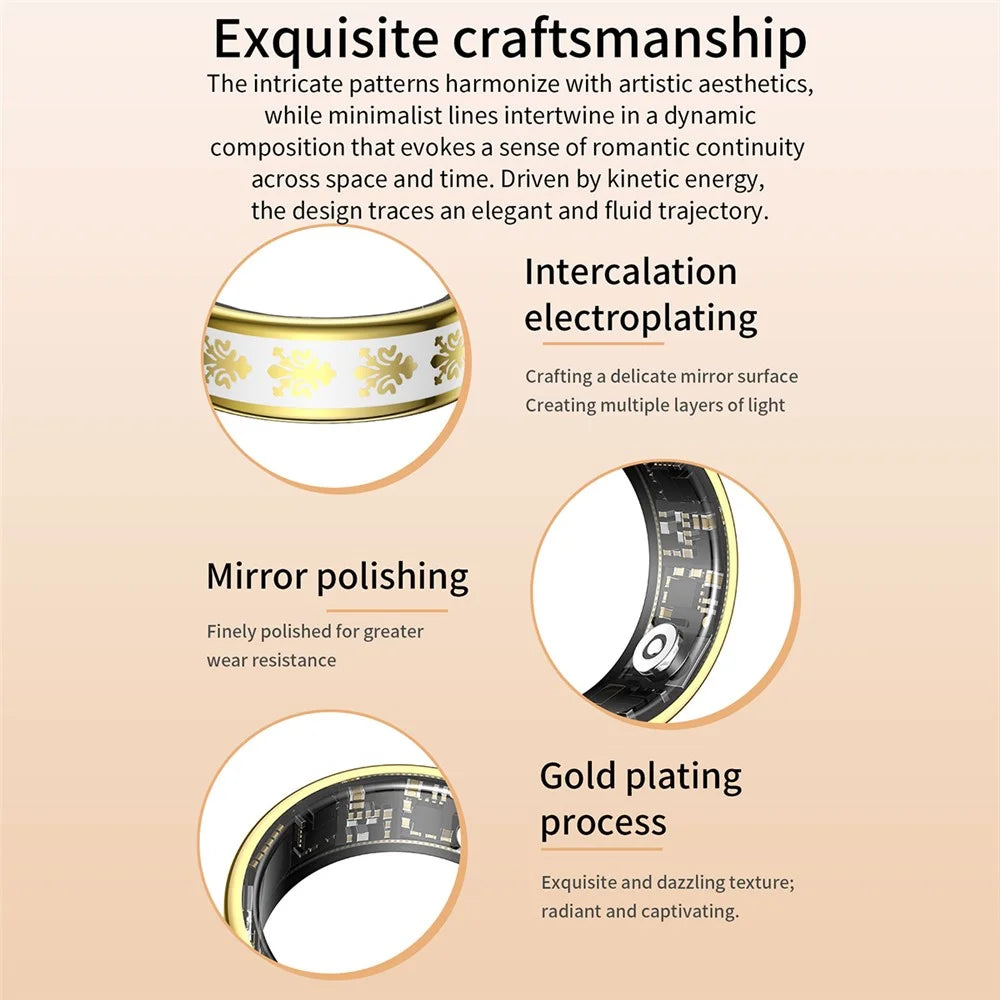 SY03 Smart Ring Health Monitoring Enamel Multi-function Fitness Tracker Finger Ring with Charging Case - Gold Circle / White 8 - 2