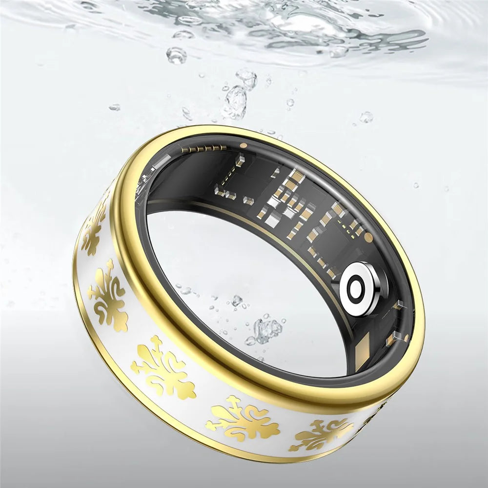 SY03 Smart Ring Health Monitoring Enamel Multi-function Fitness Tracker Finger Ring with Charging Case - Gold Circle / White 8 - 3