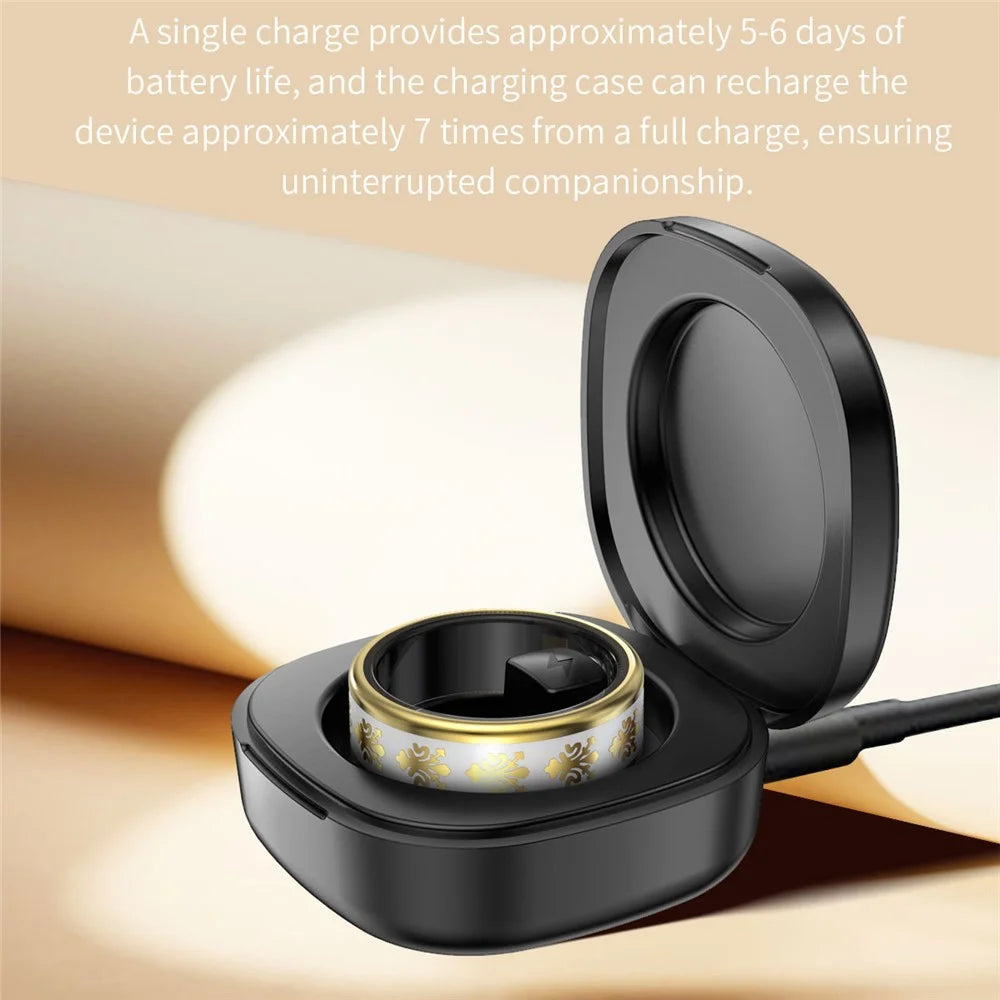 SY03 Smart Ring Health Monitoring Enamel Multi-function Fitness Tracker Finger Ring with Charging Case - Gold Circle / White 8 - 4