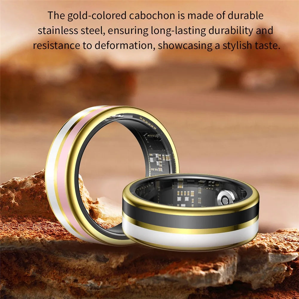 SY03 Smart Ring Health Monitor Enamel IP68 Waterproof Heart Rate Blood Oxygen Sleep Tracker with Charging Case - Gold Circle / Pink 7 - 2