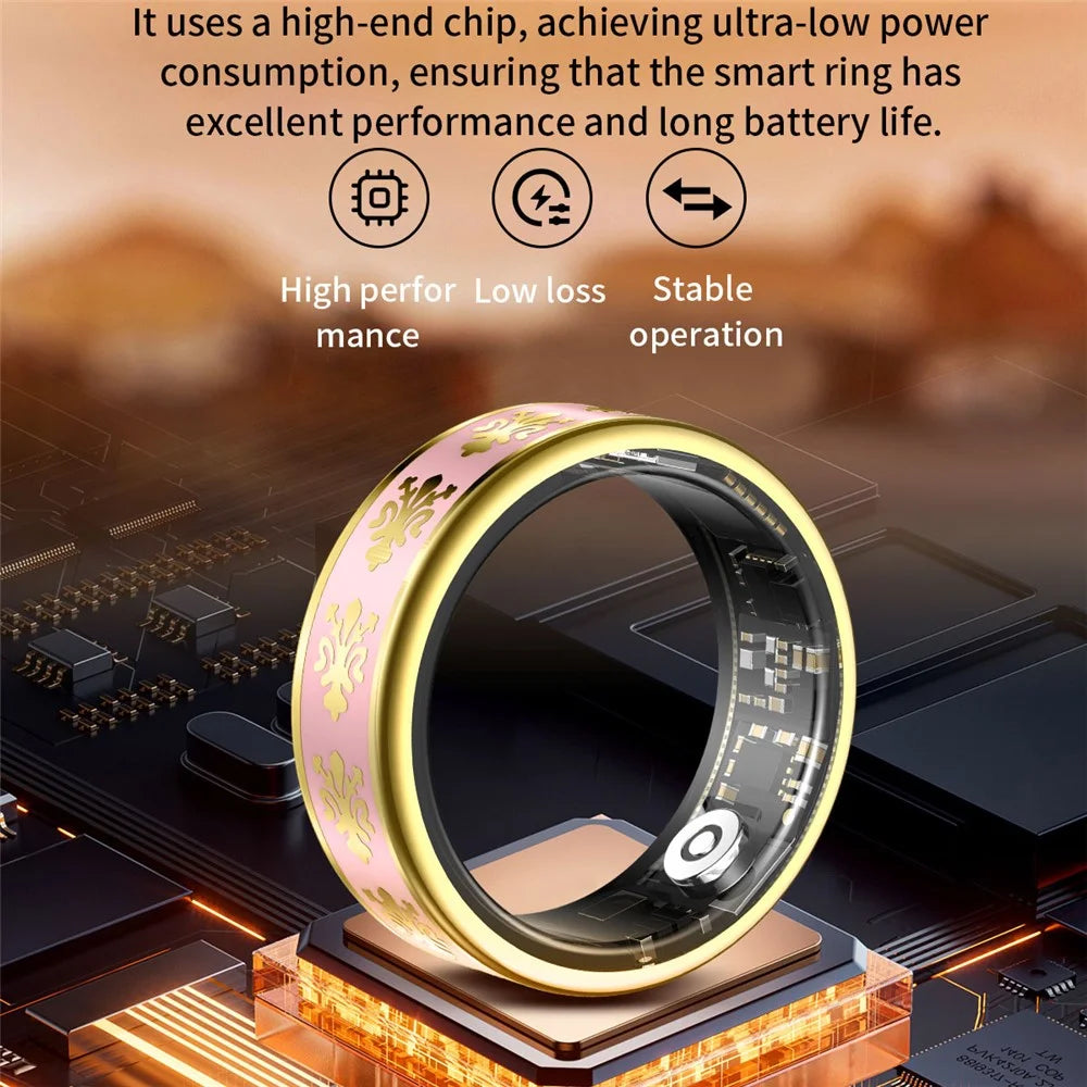 SY03 Smart Ring Health Monitor Enamel IP68 Waterproof Heart Rate Blood Oxygen Sleep Tracker with Charging Case - Gold Circle / Pink 7 - 3