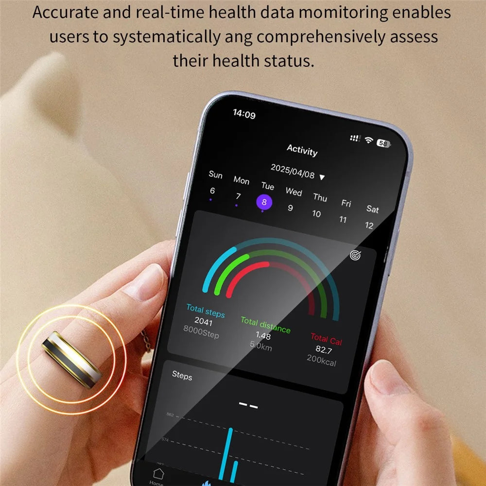 SY03 Smart Ring Health Monitor Enamel IP68 Waterproof Heart Rate Blood Oxygen Sleep Tracker with Charging Case - Gold Circle / Pink 7 - 6